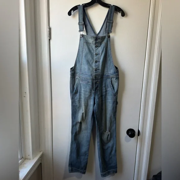 Free People Women's Button Front Blue Denim Overalls Sz 27 - Picture 5 of 13